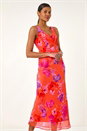 Orange Floral Cowl Neck Midi Dress, Image 2 of 5