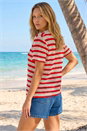 Red Stripe Crochet Collar Knit Top, Image 3 of 4