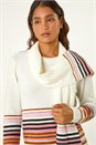 Ivory  Border Stripe Scarf Knit Jumper, Image 4 of 5