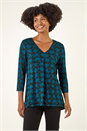 Blue Printed Pleat Front Top, Image 1 of 5