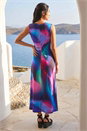 Purple Petite Abstract Twisted Dress, Image 2 of 4