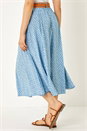 Denim Floral Print Belted Elastic Waist Midi Skirt, Image 3 of 5