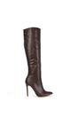 Brown 'Nora' Pointed Toe Zip Up Knee High Stiletto Heel Long Boots, Image 1 of 3