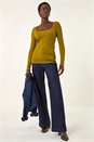 Olive Square Neck Ribbed Knit Jumper, Image 2 of 5