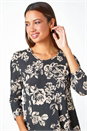 Black Floral Print Pocket Stretch Swing Top, Image 4 of 5