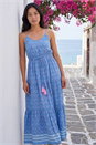Blue Petite Abstract Print Strappy Maxi Dress, Image 2 of 4