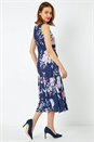 Navy  Sleeveless Floral Bias Chiffon Midi Dress, Image 3 of 5