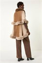 Natural  Contrast Faux Fur Trim Cape, Image 3 of 5
