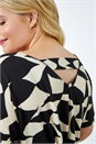 Black Curve Geometric Print V-Neck Blouson Top, Image 5 of 5