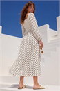 White Polka Dot Shirred Midi Dress, Image 3 of 4