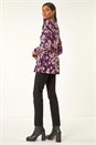 Purple Floral Print Tie Front Stretch Top, Image 3 of 5