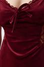 Burgundy WOVCOR Burgundy Lace Trim Tie Front Velvet Strappy Mini Nightdress, Image 2 of 3