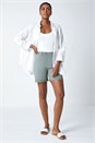 Khaki Stretch Elastic Waist Turn Up Shorts, Image 2 of 5