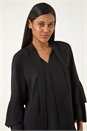 Black Frilled Sleeve Tie Front Top, Image 4 of 5