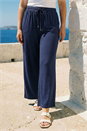 Navy  Curve Linen Blend Trousers, Image 2 of 4