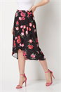 Black Floral Print Wrap Skirt, Image 2 of 5