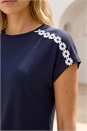 Navy  Daisy Shoulder Trim T-Shirt, Image 4 of 4