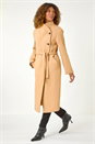 Tan Asymmetric Double Breasted Belted Coat, Image 2 of 7