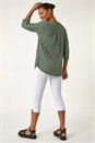 Green Abstract Print V-Neck Button Stretch Shirt, Image 3 of 5