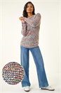 Blue Fluffy Striped Curve Hem Jumper, Image 2 of 5