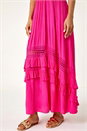 Fuchsia Lace Detail Shirred Frill Maxi Dress, Image 5 of 5