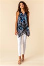 Blue Abstract Print Asymmetric Hem Top, Image 3 of 4