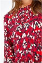 Red Abstract Print Tiered Smock Midi Dress, Image 5 of 5