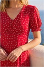 Red Spot Print Gathered Stretch Dress, Image 4 of 4