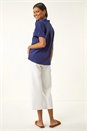 Navy  Linen Blend Collared Shirt, Image 3 of 5