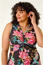 Black Curve Twist Front Floral Stretch Maxi Dress, Image 4 of 5