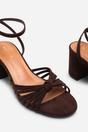 Dark Brown Blossy Knotted Block Heel Sandal With Ankle Strap, Image 5 of 6
