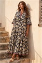 Brown Floral Print Border Maxi Dress, Image 1 of 4