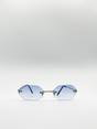 Blue Rimless Oval Hexagon Sunglasses, Image 2 of 4