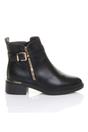 Black AJVANI Black Gold Zip Chunky Sole Buckle Ankle Boots, Image 1 of 5