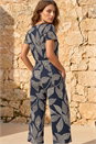 Navy  Petite Leaf Print Stretch Jumpsuit, Image 3 of 4
