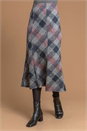 Grey Check Print Fluted Midi Skirt, Image 1 of 5