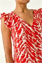 Red Printed Frill Sleeve Button Up Blouse, Image 5 of 5