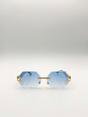 Blue Rimless Oval Geometric Sunglasses, Image 2 of 6