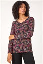 ORANGE Floral Print Relaxed Stretch Top, Image 1 of 5