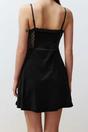 Black WOVCOR Black Lace Trim Tie Front Velvet Strappy Mini Nightdress, Image 3 of 3
