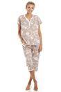 Beige Camille Lingerie Beige Lightweight Floral Capri Pyjama Set, Image 1 of 5