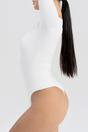 White Long Sleeve Sculpting Bodysuit Fit, Image 4 of 5