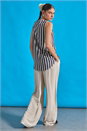 Navy  Stripe Print Button Detail Vest Top, Image 6 of 7