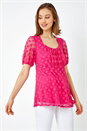 Cerise Textured Spot Print Smock Top, Image 2 of 5