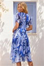Blue Abstract Floral Print Hanky Hem Dress, Image 2 of 4