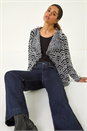Black Geometric Fringe Collared Cardigan, Image 2 of 5