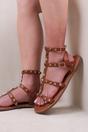 Tan 'Natalia' Studded Gladiator Sandals, Image 2 of 2