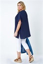 Navy  Curve Linen Look  V-Neck Longline Top, Image 3 of 5