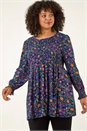 Navy  Curve Floral Print Stretch Top, Image 4 of 5