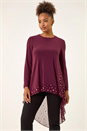 Burgundy Foil Spot Print Chiffon Hem Top, Image 2 of 5
